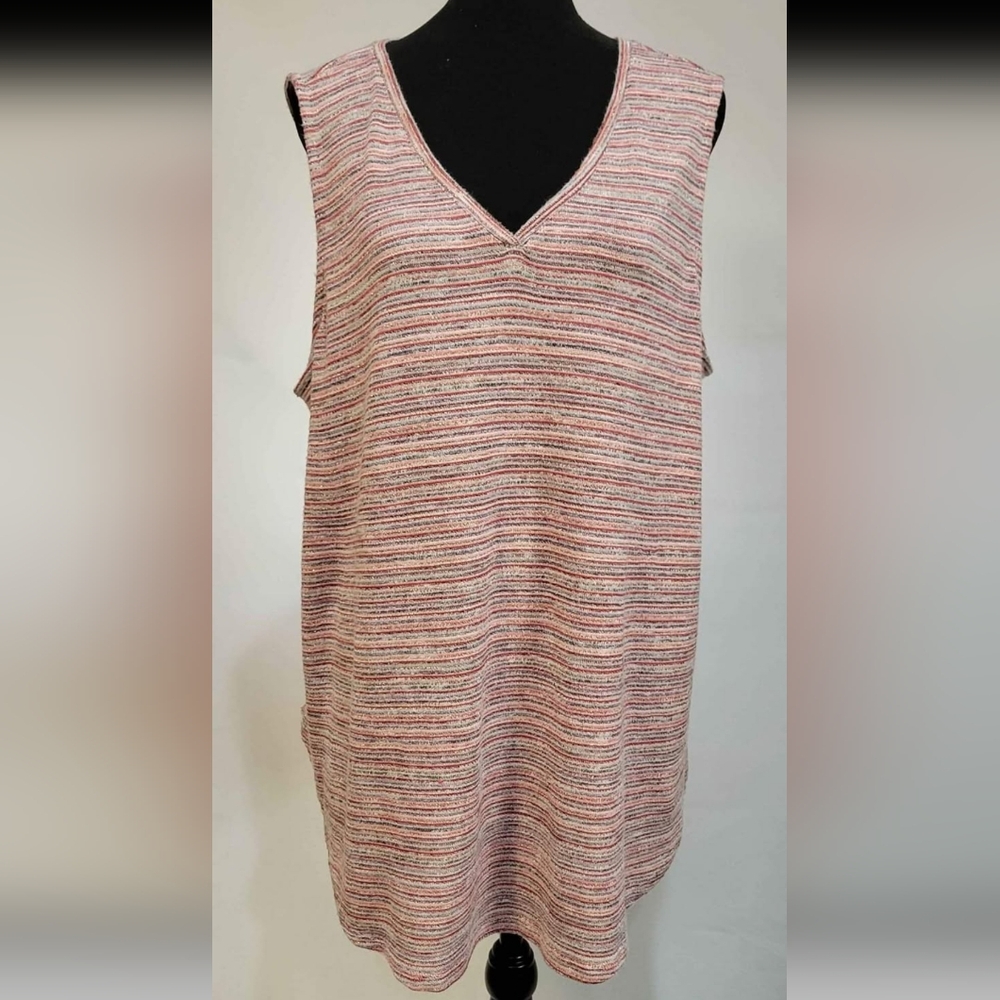 a.n.a Pink Sleeveless Tank Top with Textured Stripes